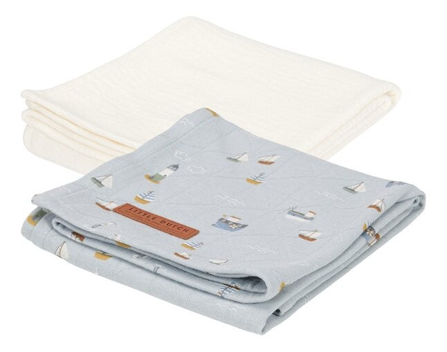 Conjunto de 2 fraldas Swaddles: Sailors Bay Blue/Pure Soft White- Little dutch