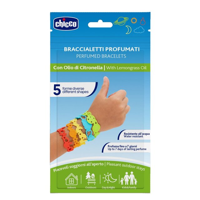 Chicco - Conjunto 5 Pulseiras em Silicone Perfumada anti mosquitos