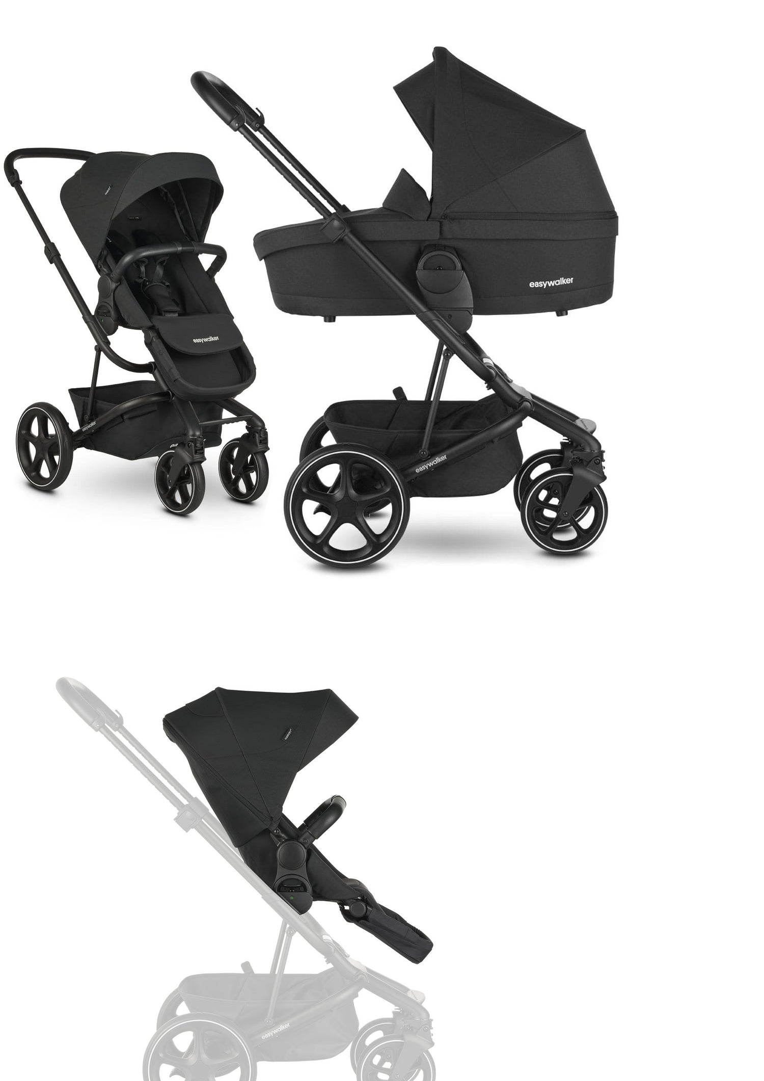 Pack especial-Carrinho Harvey3 Shadow Black KR + alcofa+ 2ºAssento Easywalker