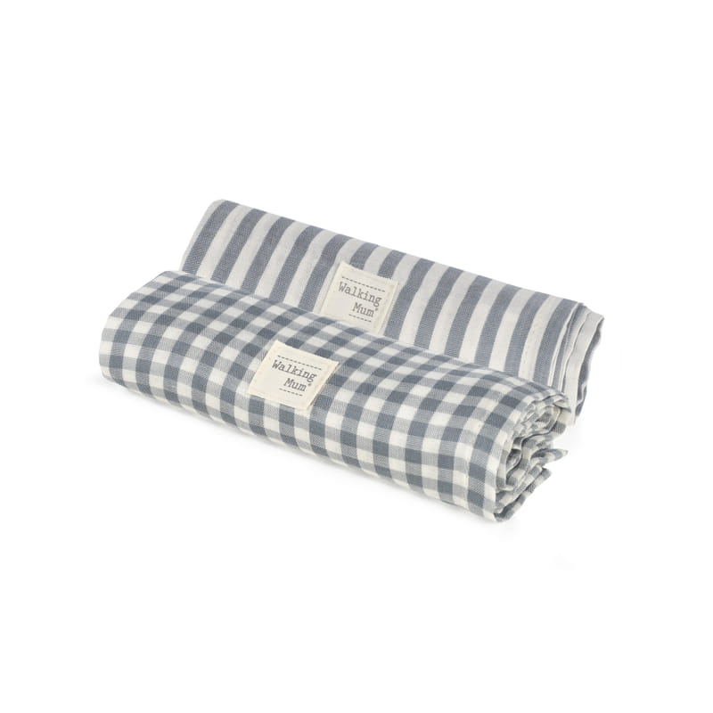 Walking Mum - Conjunto de 2 Fraldas Musselines 70x70 Vichy/Strips Matcha