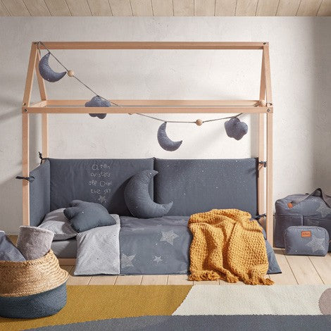 Conjunto Edredon + Protecções para Cama 60x120 Etoile Azul Noite- Petit Praia