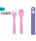 Conjunto de Talheres e Caixa de Transporte Rosa - Kiokids