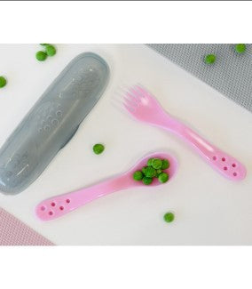 Conjunto de Talheres e Caixa de Transporte Rosa - Kiokids