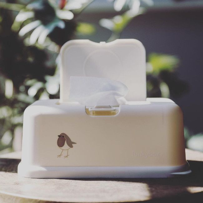Funkybox Caixa grande para toalhitas Creme Pássaro