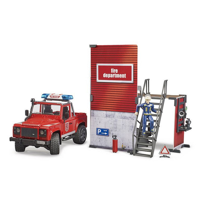 Quartel de Bombeiros c/Land Rover Defender e Figura - Bruder