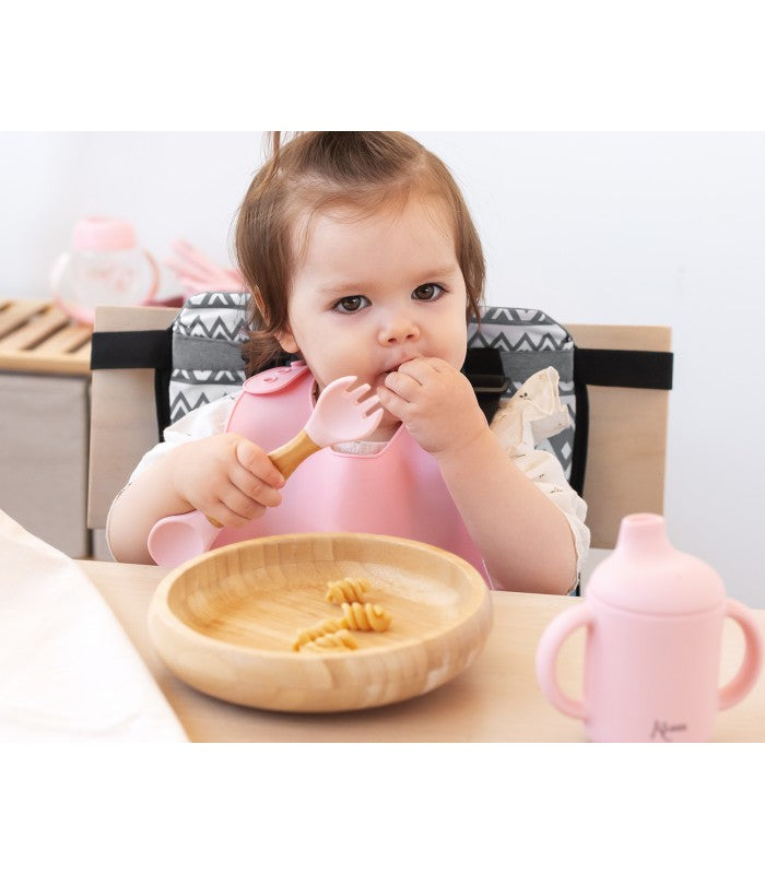 Conjunto de Papa Bambu e Silicone Rosa - Kiokids