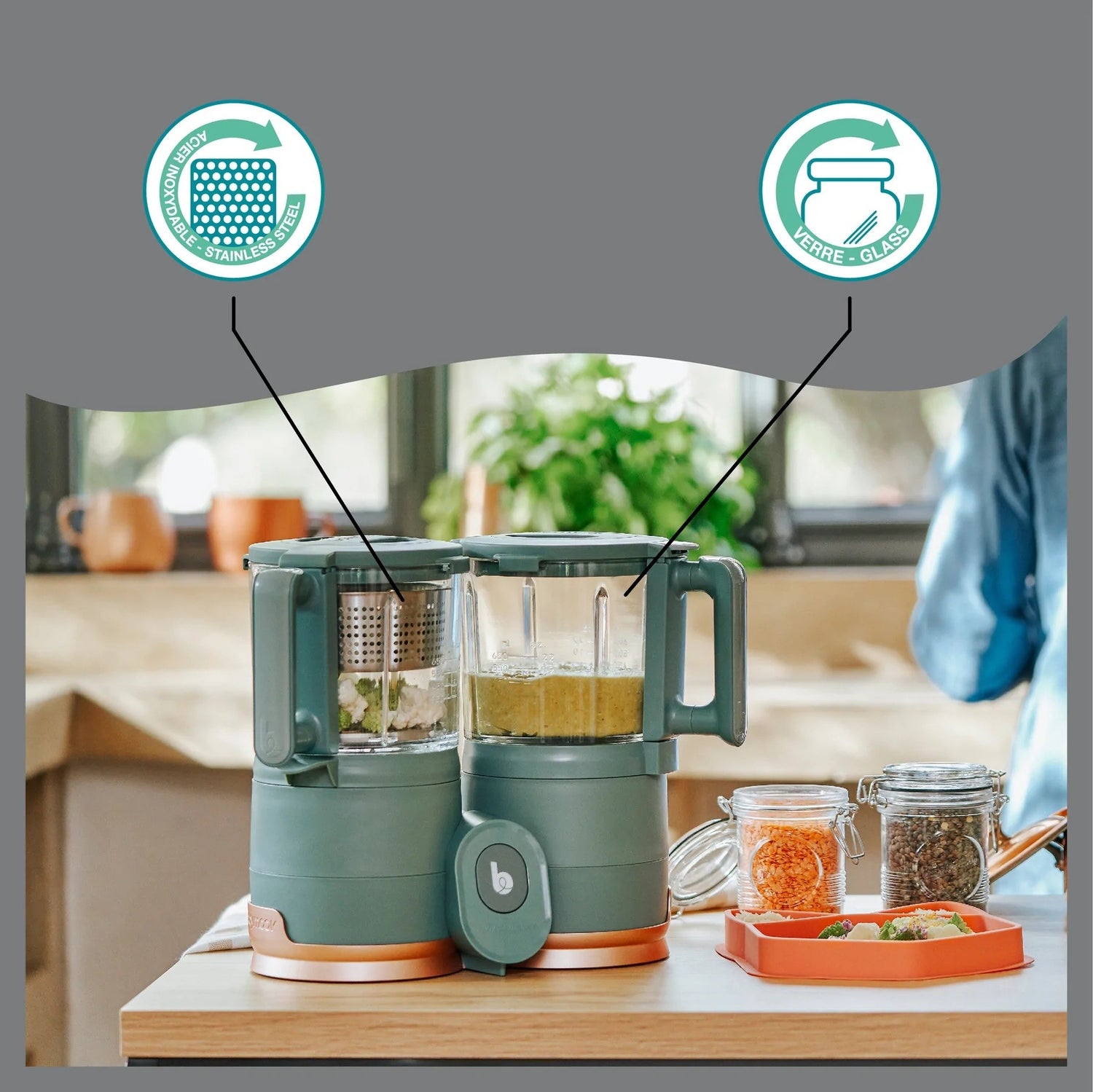 Robot de cozinha NutriBaby Glass Green Forest - BabyMoov