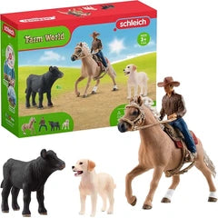 Schleich - Conjunto Vaqueiro com Bezerro do Oeste