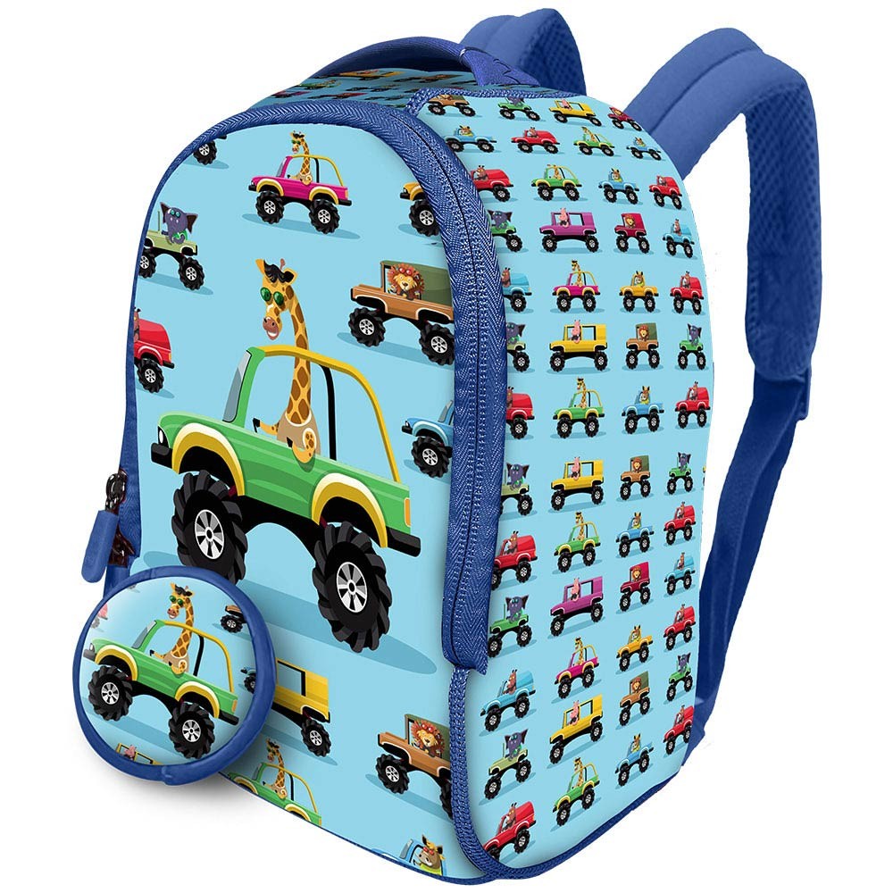 Mochila + porta Moedas Carros Neoprene Kids 26cm - Water Revolution