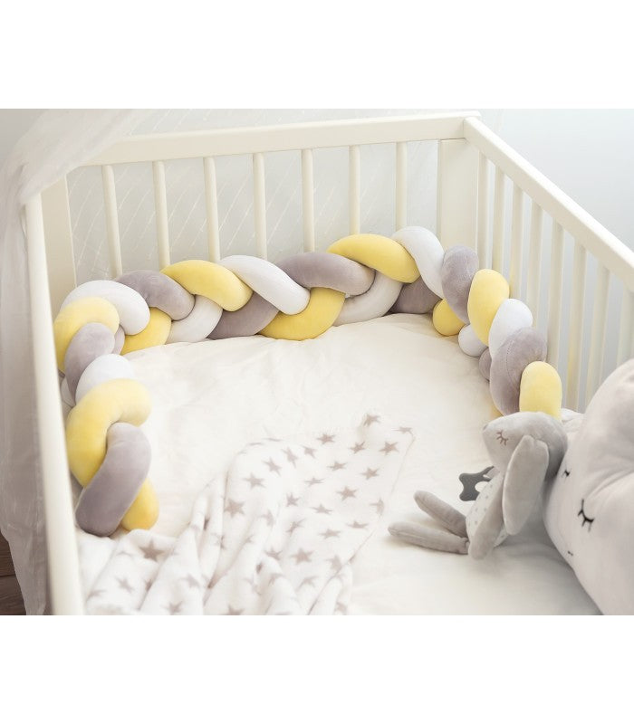 Protector de Berço Trança Amarela e Cinza150x14x10cm - Kiokids