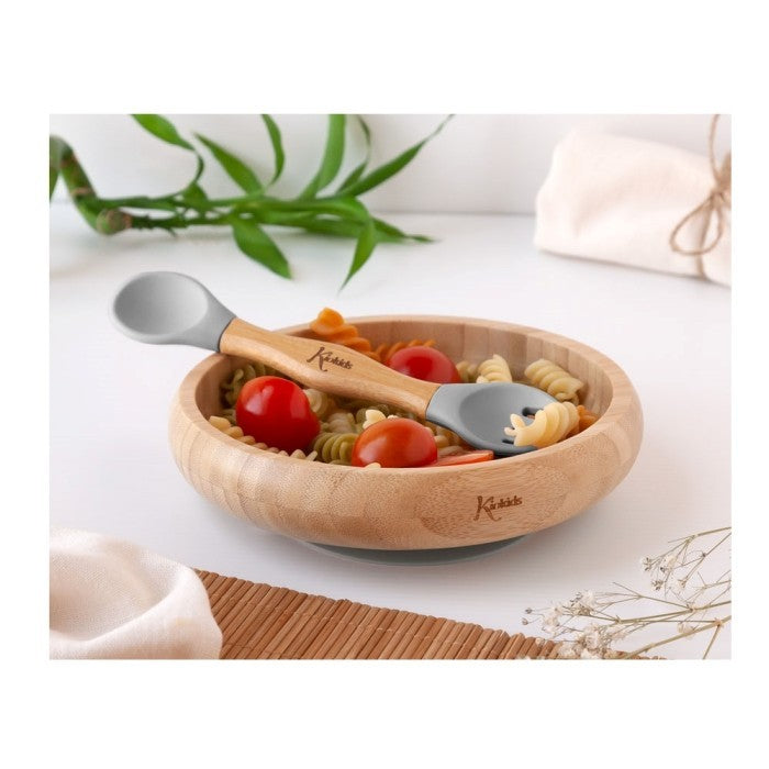 Conjunto de Papa Bambu e Silicone Cinza - Kiokids
