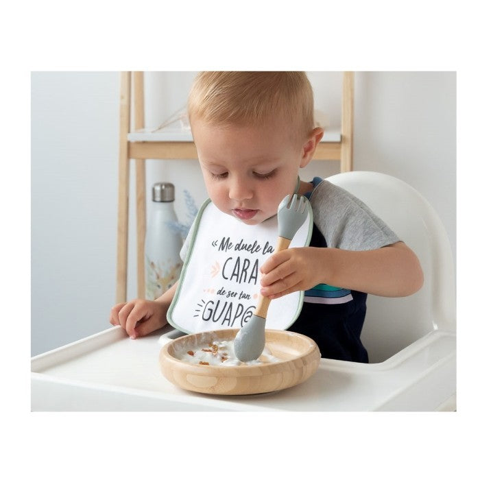 Conjunto de Papa Bambu e Silicone Cinza - Kiokids
