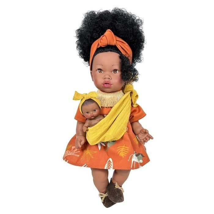 Boneca com Cabelo Africana Alika com Bebé Roupa Animais - Nines D' Onil