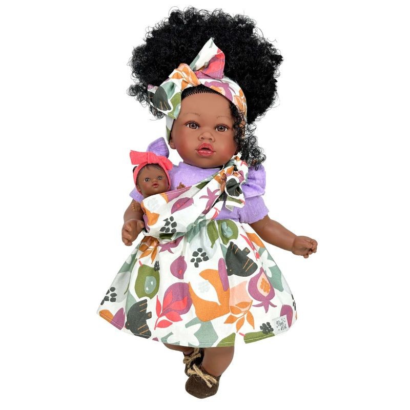 Boneca com Cabelo Africana Maria com Bebé Roupa Flores - Nines D' Onil