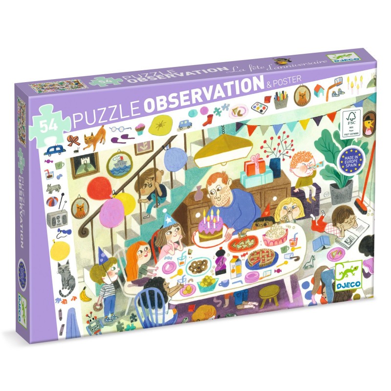 Puzzle de Observação 54pçs: Festa de Aniversário - Djeco