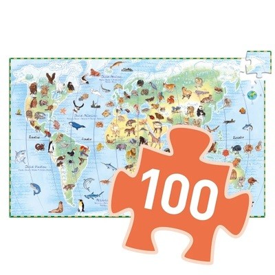 Puzzle de Observação 100pçs: Animais do Mundo - Djeco