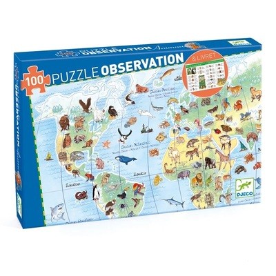 Puzzle de Observação 100pçs: Animais do Mundo - Djeco