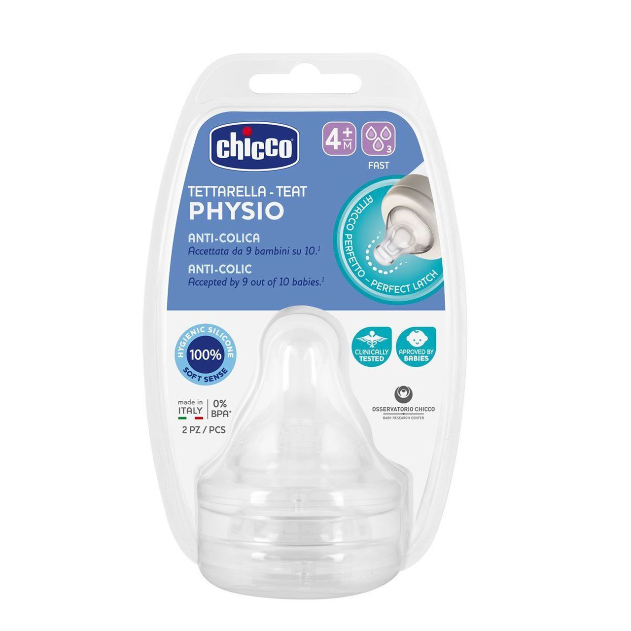 Chicco - Conjunto 2 Tetinas Physio Fluxo Rápido 4 meses+