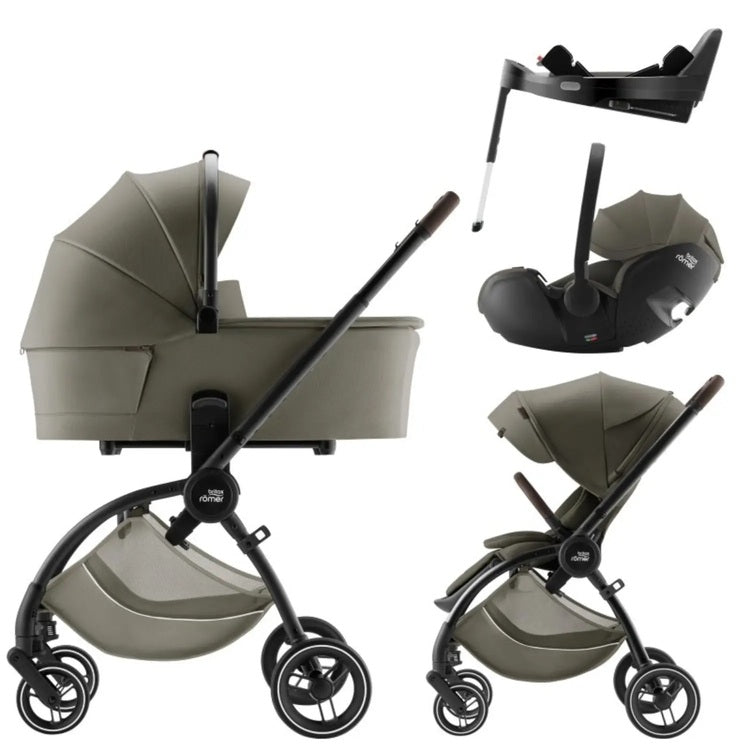 Britax Romer - Conjunto Rio Lux Urban Olive - Carrinho + Alcofa + Baby-Safe Pro + Base Isofix