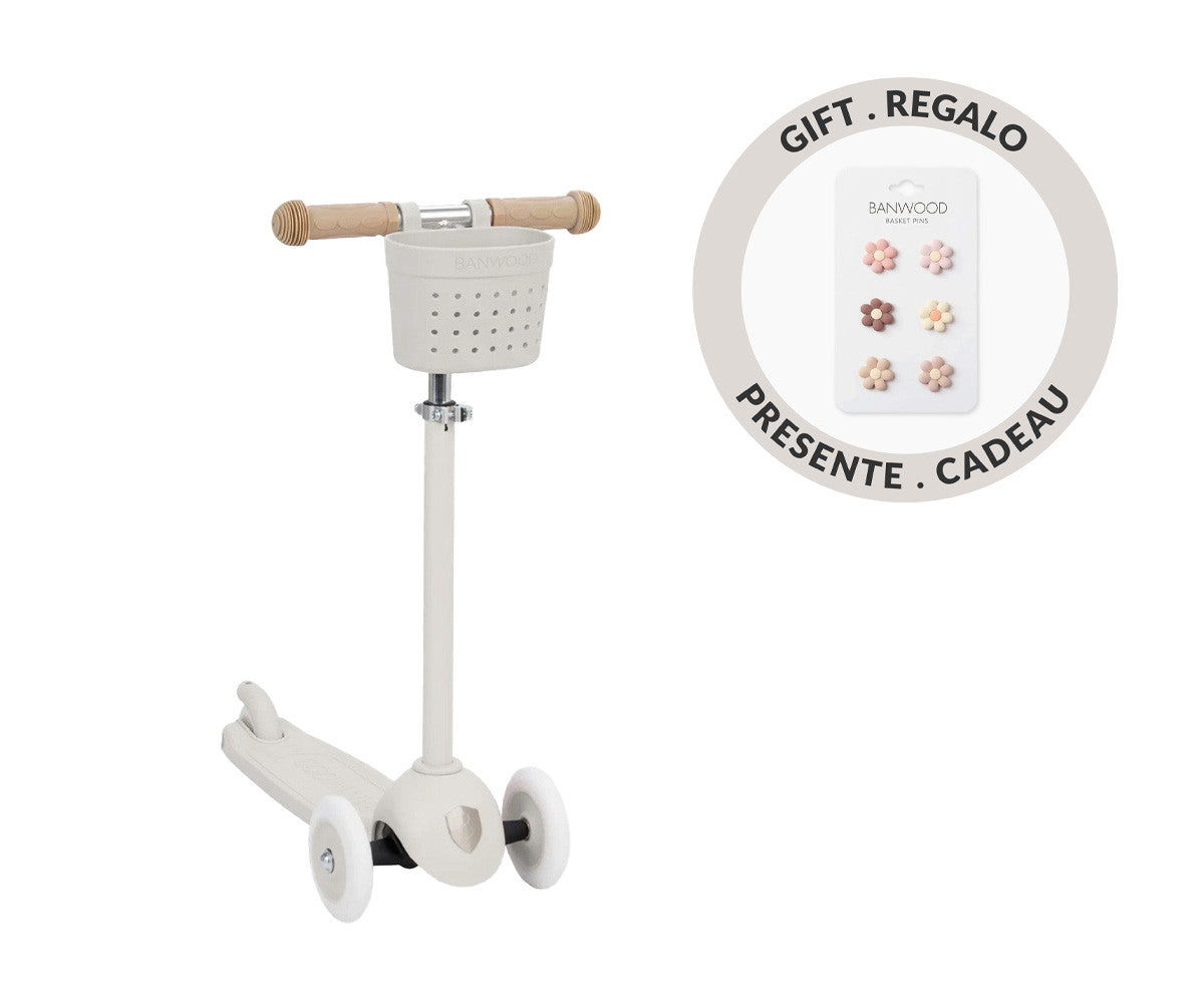Banwood  - Trotinete Eco Scooter com Cesta Pin&Ride Ivory