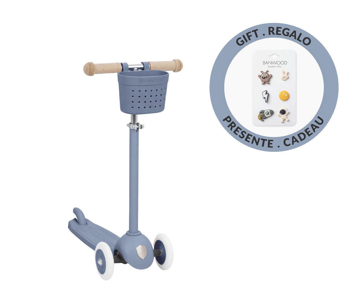 Banwood  - Trotinete Eco Scooter com Cesta Pin&Ride Deep Sea