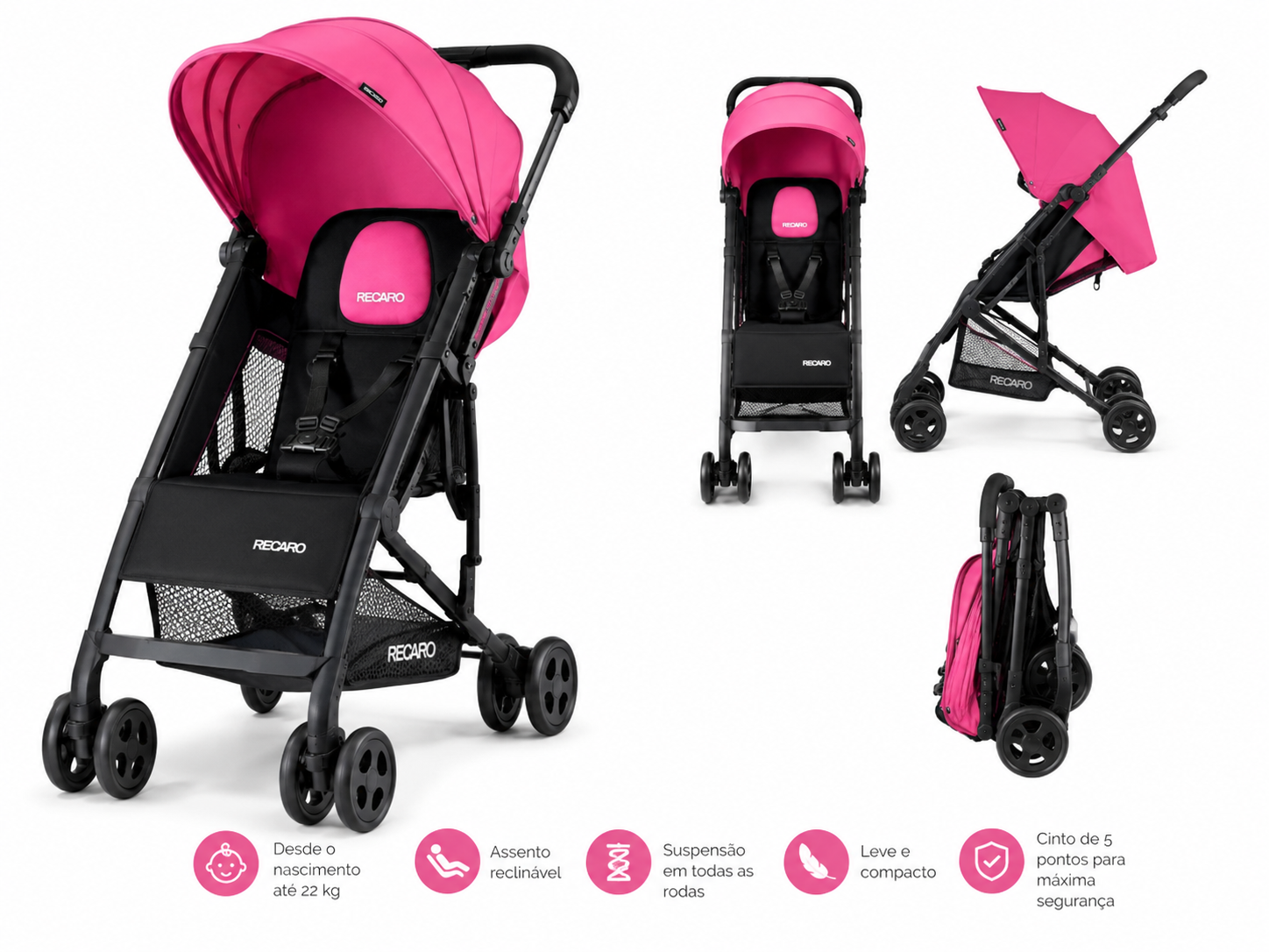 Carrinho de Passeio EasyLife Pink Black - Recaro