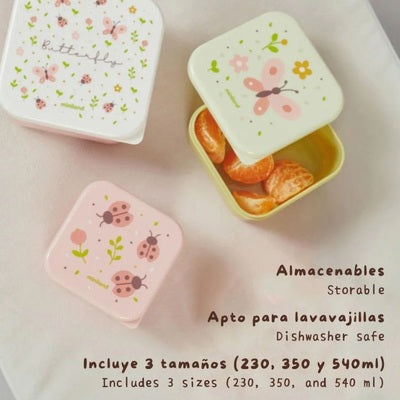 Miniland - Conjunto 3 Caixas Lancheiras Butterfly