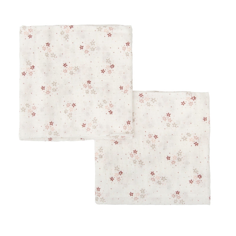 BimbiDreams - Conjunto de 2 Musselines Bambu e Algodão Orgânico 60x60 Stars Rosa