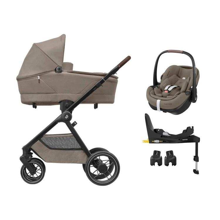 Maxi Cosi - Conjunto Twillic Truffle Oxford Plus + Pebble 360 Pro2 + Base 360 Pro + Adaptadores