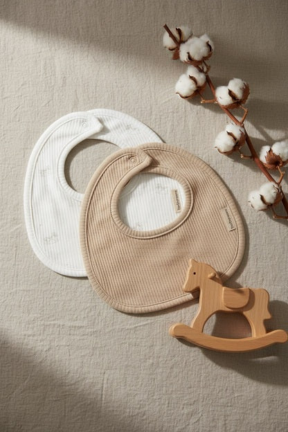 BimbiDreams - Conjunto de 2 Babetes Bandana Toy Branco e Beige