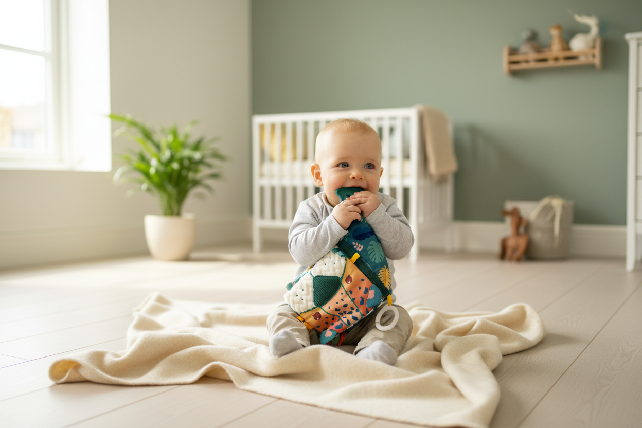 Bebé a brincar com livro sensorial - Ambiente Acolhedor