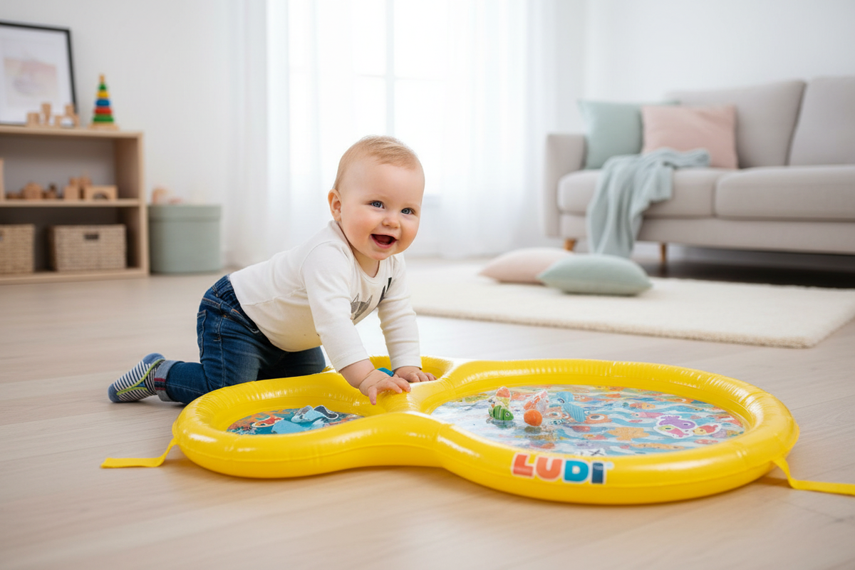 Bebé a brincar no tapete de água LUDI - Ambiente Acolhedor