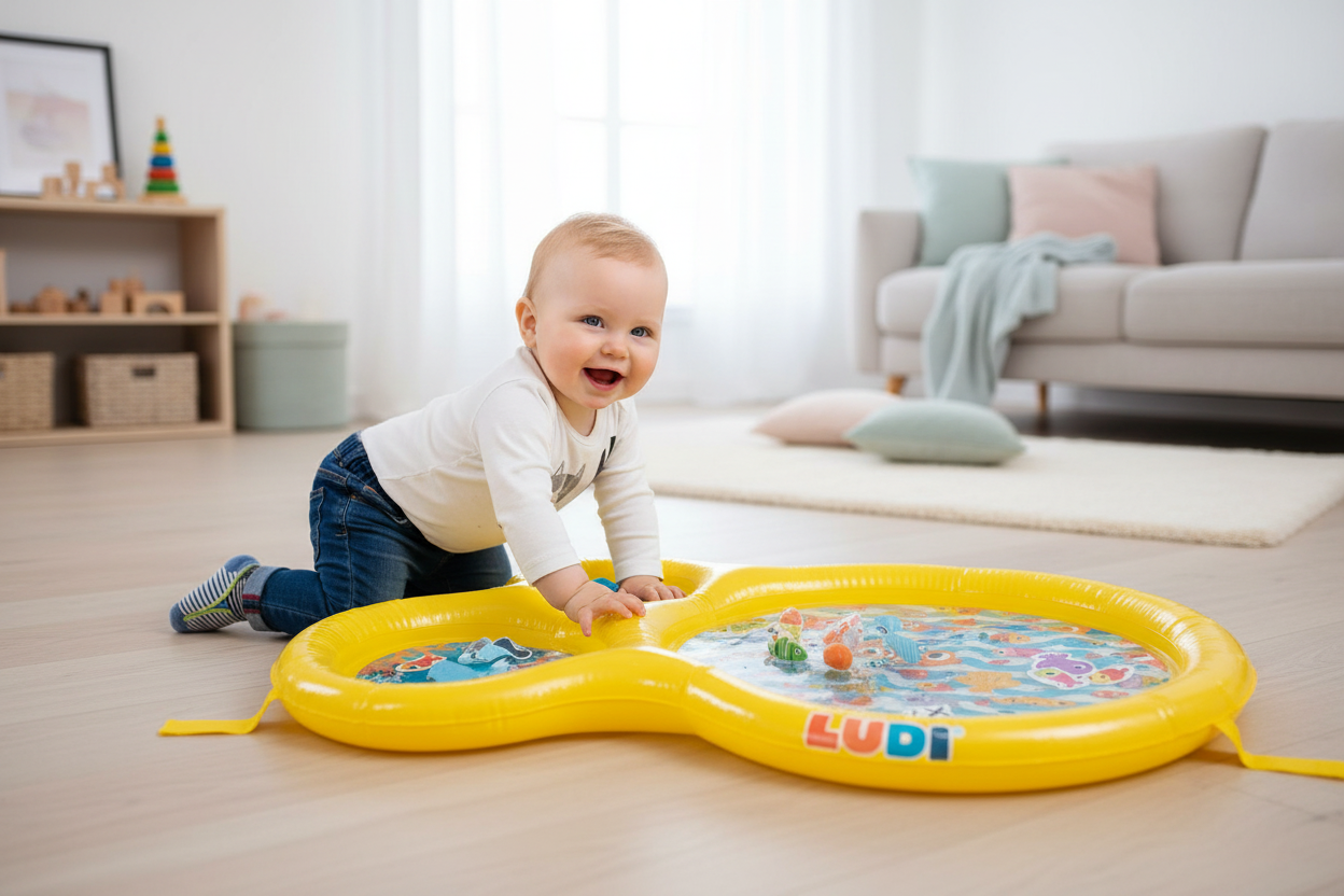 Bebé a brincar no tapete de água LUDI - Ambiente Acolhedor