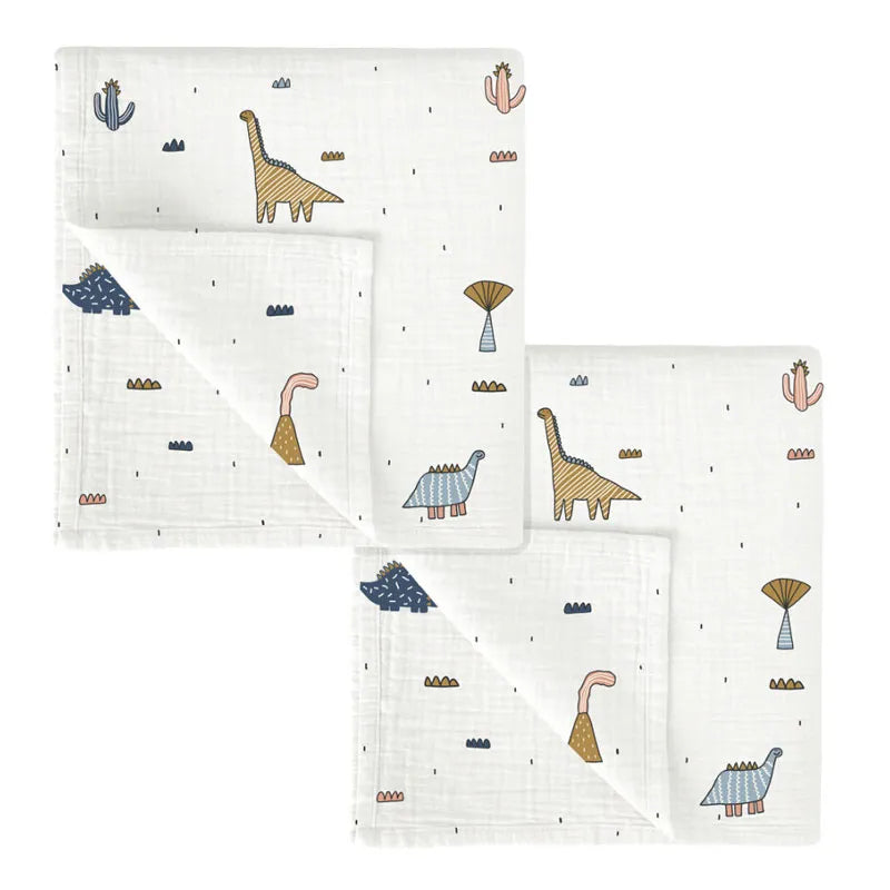 BimbiDreams - Conjunto de 2 Musselines Bambu e Algodão Orgânico 60x60 Dinossauros