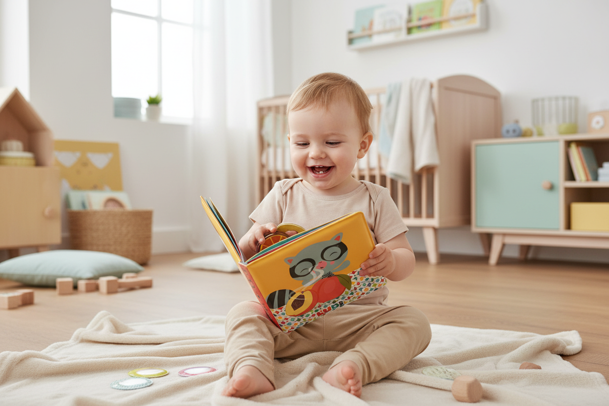 Criança a brincar com livro de cheiros - Ambiente Acolhedor