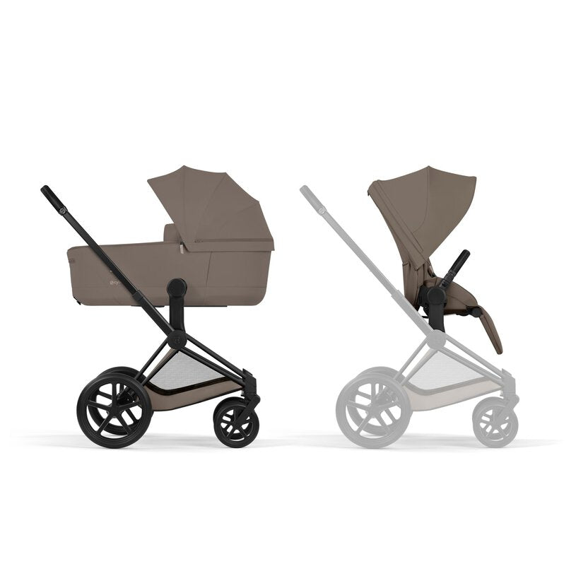 Cybex - Conjunto Duo Carrinho Priam Black Coconut Brown + Alcofa Dobrável