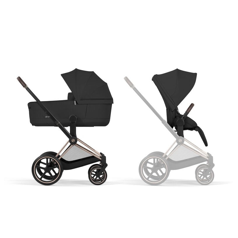 Cybex -Conjunto Duo Carrinho Priam RoseGold Sépia Black + Alcofa Dobrável