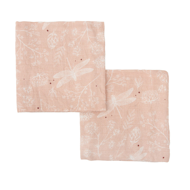 BimbiDreams - Conjunto de 2 Musselines Bambu e Algodão Orgânico 60x60 Dafne Rosa