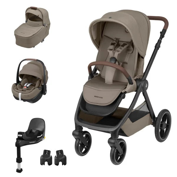 Maxi Cosi - Conjunto Twillic Truffle Oxford Plus + Pebble 360 Pro2 + Base 360 Pro + Adaptadores
