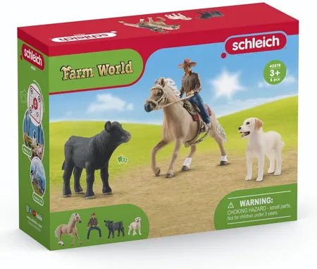 Schleich - Conjunto Vaqueiro com Bezerro do Oeste