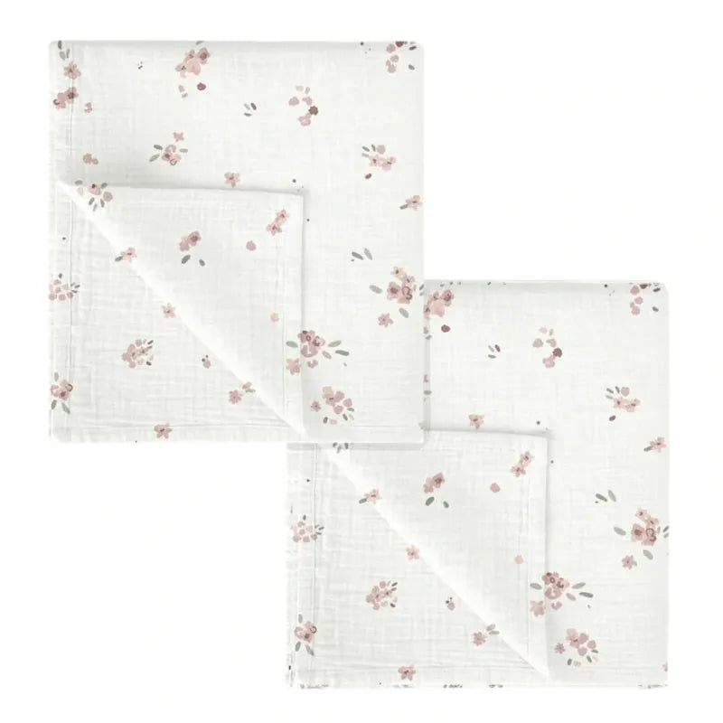 BimbiDreams - Conjunto de 2 Musselines Bambu e Algodão Orgânico 60x60 Monet Flores Rosa