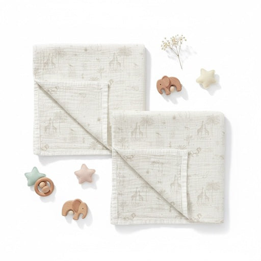 BimbiDreams - Conjunto de 2 Musselines Bambu e Algodão Orgânico 60x60 Noe