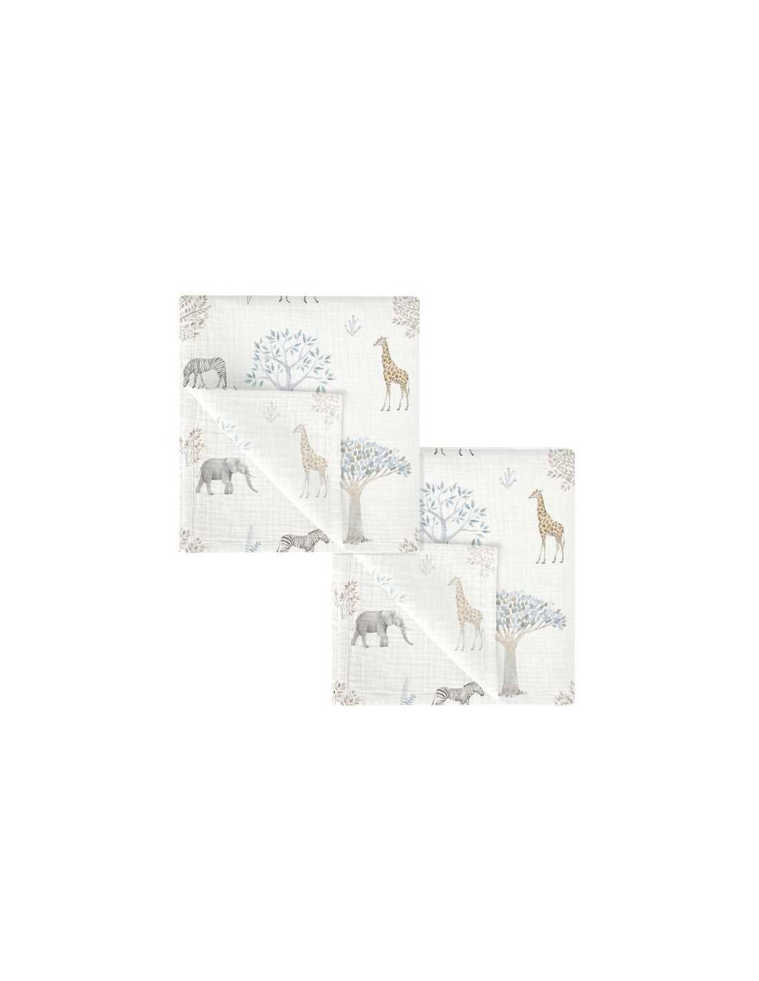 BimbiDreams - Conjunto de 2 Musselines Bambu e Algodão Orgânico 60x60 Tanzânia