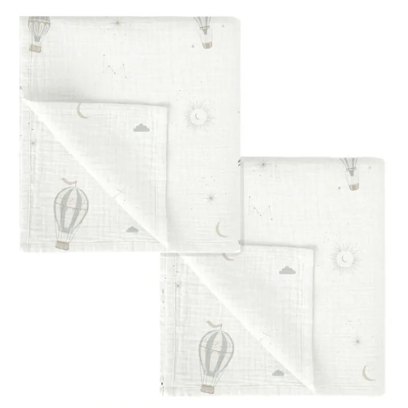 BimbiDreams - Conjunto de 2 Musselines Bambu e Algodão Orgânico 60x60 Blue Sky