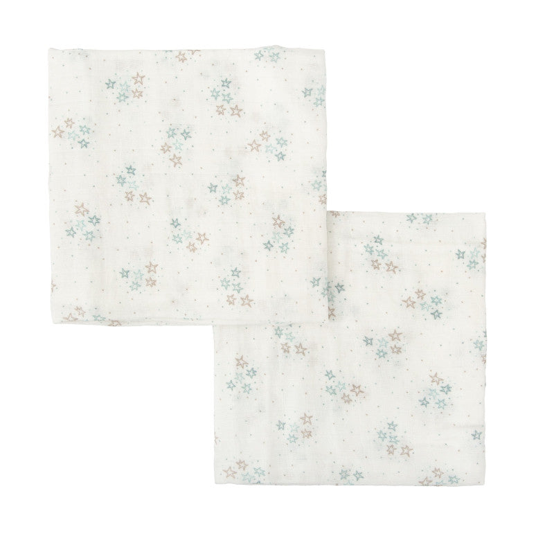 BimbiDreams - Conjunto de 2 Musselines Bambu e Algodão Orgânico 60x60 Stars Azul